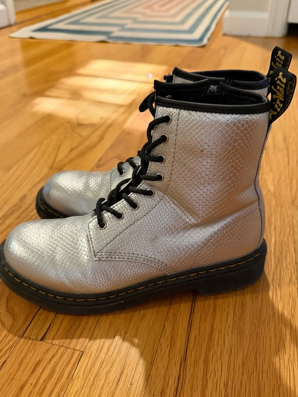 Dr. Martens Kids Silver Lace-Up w/interior side zippers Combat Boots